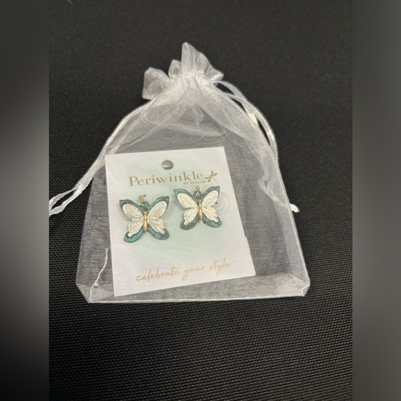 Periwinkle Jewelry - Periwinkle butterfly pierced earrings NWT never worn silver, green & gold